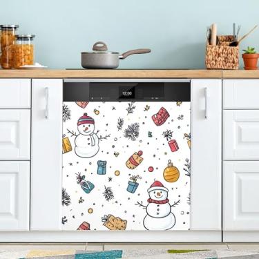 Imagem de xigua Linda capa magnética de boneco de neve de Natal, adesivos magnéticos decorativos antiarranhões para painel de geladeira e lava-louças, decoração personalizada de cozinha doméstica 58 x 66 cm