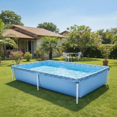 Imagem de Piscina Infantil 1500L Azul com Estrutura Metálica Resistente, Montagem Fácil e Lona PVC Impermeável,Ideal para Crianças, e Diversão no Verão