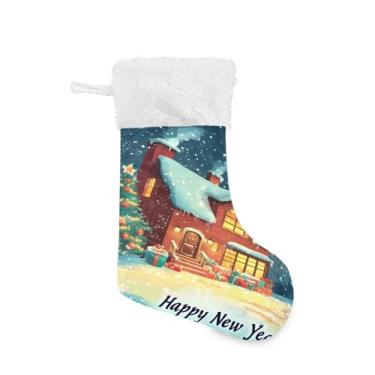 Imagem de Wassud Meias de Natal para árvore de Natal e casa grandes meias de Natal 45,7 cm com punho branco pendurado decoração de férias 1 pacote