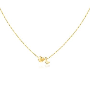Imagem de Glimmerst Colar com inicial para mulheres, banhado a ouro 18 K, colar delicado com nome de ouro, pingente de coração minúsculo, colar com inicial, joia de ouro moderna, Small, Aço inoxidável, Sem