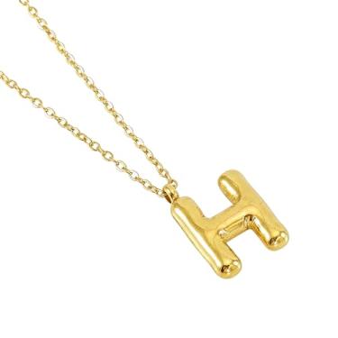 Imagem de Colar de Letra Bolha Personalizado para Mulheres, Colar Inicial Banhado a Ouro 18K com Corrente Cruzada em Aço Inoxidável, 45 cm, 26 Letras, Jóia de Moda e Presente Estiloso (dourado,H)