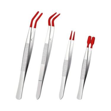 Imagem de Conjunto De Pinças Com Ponta Curva Plana Revestidas De Borracha, Pinça