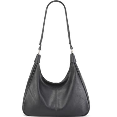 Imagem de NIUEIMEE ZHOU Bolsa de ombro feminina ultra macia, dobrável, de couro vegano, bolsa tiracolo Hobo, bolsas axilas, Preto, G, Large
