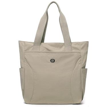 Imagem de maytopia Bolsa feminina com zíper, bolsa de ombro grande, bolsa de ombro para academia de professores, Bege, Large