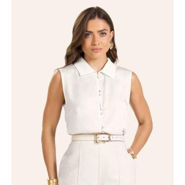 Imagem de Camisa Gola Polo Viscose Khyara Feminina Endless Bege, M, Bege