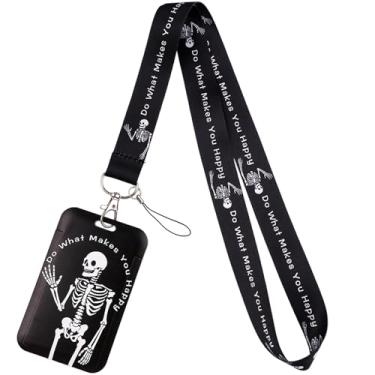 Imagem de Cordão para crachá de identificação de esqueleto legal para crachás de identificação, chaveiro preto, porta-identidade, para homens, mulheres, crianças, adolescentes, porta-cartões de caveira