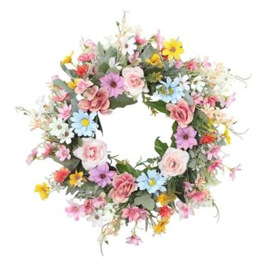 Imagem de Vaveren Guirlanda artificial de margaridas para porta de entrada, presente decorativo multiuso para festas e ambientes internos, 45 cm de diâmetro, ideal para