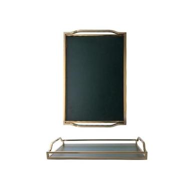 Imagem de Bandeja leve luxuosa com alça dourada para uso doméstico, bandeja de chá, conjunto de chá, bandeja de armazenamento, bandeja de jantar, palete (C)