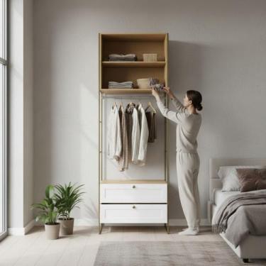 Imagem de Estante Multiuso Alta com 2 Gavetas e Cabideiro Infinity 2061 Genialfl