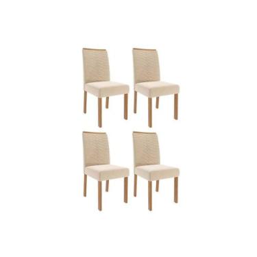 Imagem de Kit 4 Cadeiras de Cozinha Clarice Wood 4 Un Carvalho/Suede Nude Bege -
