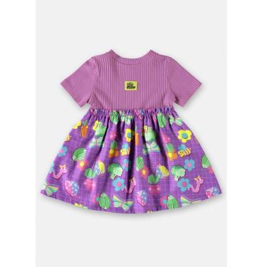Imagem de Vestido Infantil Curto Rosa/Roxo Estampado Up Baby-Feminino