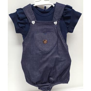 Imagem de Conjunto Macacão Curto Jeans + Body Bebê Menina Lessa B9094-Feminino