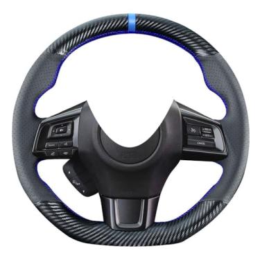 Imagem de Kivnto Capa de volante de fibra de carbono com costura DIY para Subaru WRX STI e Levorg 2015 2016 2017 2018 2019 / STI S209 2019 38.1 cm acessórios interiores de couro
