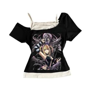 Imagem de Camiseta Baby Tee Slim off Shoulder Y2K Estilo Gótico Punk, Estética H