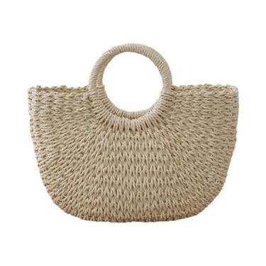 Imagem de Bolsa De Palha Feminina De Verão, Feita À Mão, Vintage, Bolsa De Praia