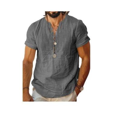 Imagem de Camiseta Masculina De Algodão E Linho Respirável De Manga Curta Casual