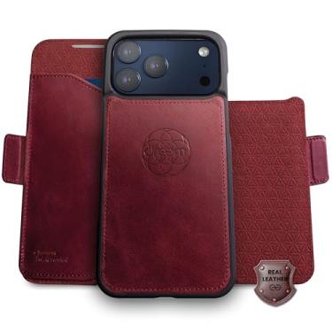 Imagem de Dreem Real Leather for iPhone 17 Pro Max Case Wallet, Revolutionary Phone Stand, MagSafe-Fit, Magnetic Detachable Flip Cover, RFID Blocking Card Holder, Gift-Box [Fibonacci:Wine]