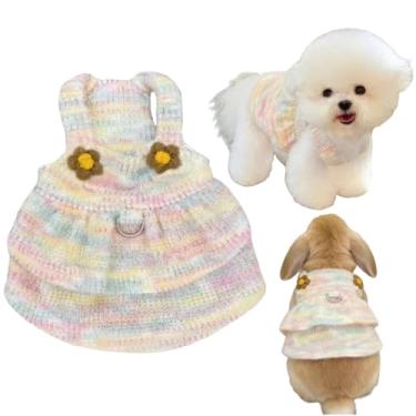 Imagem de Vestido suéter de coelho de estimação, vestido de princesa de malha, adorável suéter de malha quente espesso, roupas compatíveis com coleira para coelhos, filhotes, gatinhos e outros animais de