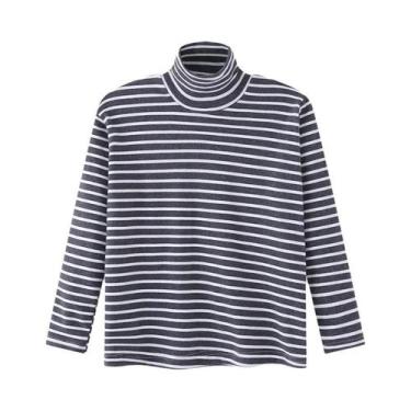 Imagem de Camiseta De Manga Longa Com Gola Alta Listrada Para Crianças, Top Casu