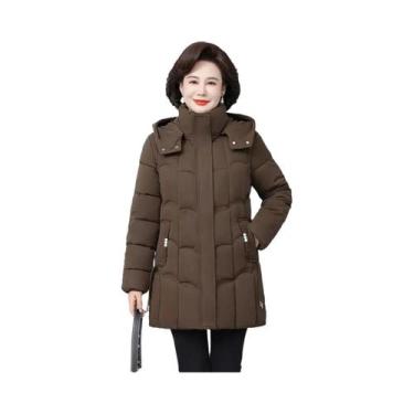 Imagem de Casaco Longo Acolchoado Feminino De Inverno Com Capuz E Bolsos Para Mu