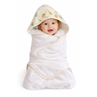 Imagem de Toalha de Banho com Capuz para Bebê, Estampa Safari, 100% Algodão, 70x70cm, Absorvente, Macia e Hipoalergênica (Verde)