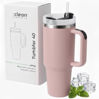 Imagem de The Clean Hydration Co. Copos isolados com tampa, vácuo de parede dupla, viagem de 1,134 g, copo de escritório, bebidas quentes e frias, interior de cerâmica, à prova de derramamento, livre de BPA