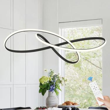 Imagem de Sparklelf D31.12.7 cm Lustre de LED Moderno Anel Preto Lustre Teto Alto Contemporâneo com Controle Remoto Regulável, Luminárias Pendentes LED para Foyer Sala de Jantar Cozinha Ilha, 3000-6500K