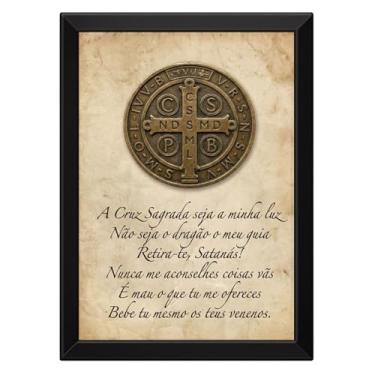Imagem de Quadro Medalha de São Bento Com Oração de Proteção A Cruz Sagrada (Sem Moldura, 30x42cm)