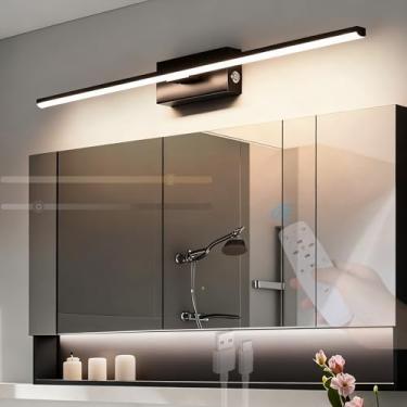 Imagem de GZZBMY Lâmpada de espelho LED Lâmpada de parede com controle remoto Lâmpada de parede regulável Rotação 315° Iluminação de parede sem fio para banheiro sala de estar escada Iluminação de imagem (preto