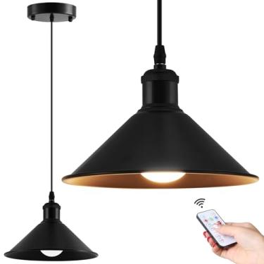 Imagem de Bailoch 1 pacote de luzes pendentes pretas operadas por bateria, recarregável sem fiação, lustre com controle remoto, luminária suspensa sem fio alimentada por bateria para teto, cozinha, ilha, sala