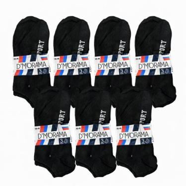 Imagem de Kit 21 Pares Meia Preta Poliéster Elastano Soquete Cano Curto Adulto M