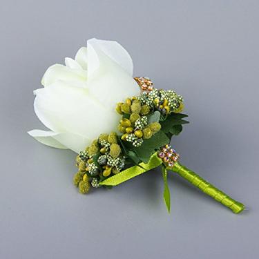 Imagem de Latious Rosa casamento flor flor flor branco noivo casas de botão para homens (branco com fruta verde)