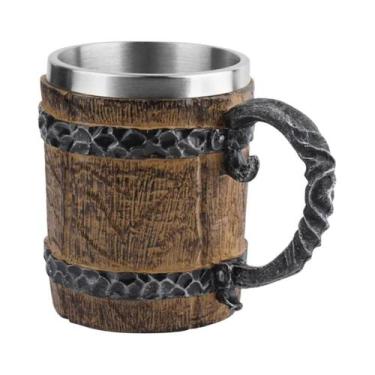 Imagem de Caneca De Madeira Estilo Viking Com Resina E Aço Inoxidável, Copo De C