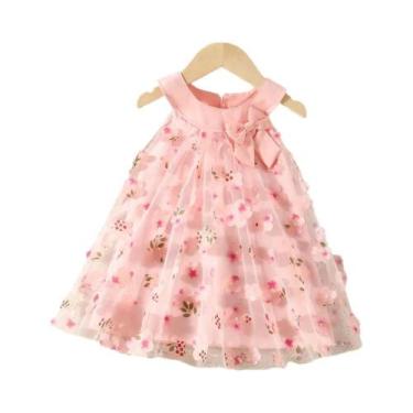 Imagem de Vestido De Verão Para Menina Bebê 0-3 Anos Sem Mangas Com Laço De Flor