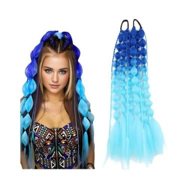 Imagem de Extensão De Rabo De Cavalo Sintético Trançado Colorido Longo Com Elást