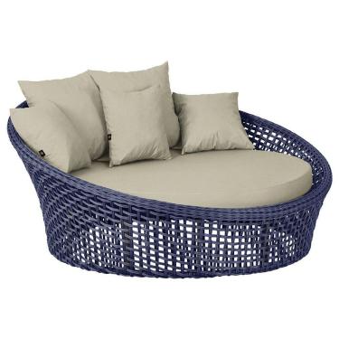 Imagem de Chaise Hungria Pintura Preta Corda Náutica E7 Trama Original Azul