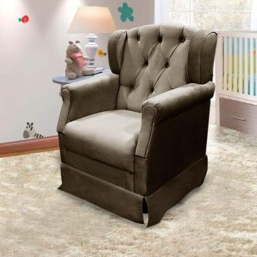 Imagem de Poltrona Cadeira De Amamentação Balanço Ternura Veludo Marrom Castor