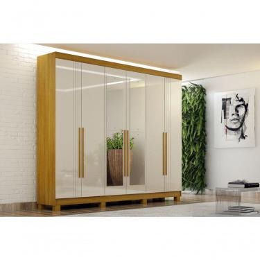 Imagem de Armário Roupeiro Madri 6 Portas 2 Gavetas C-kit 4 Espelho Madri Com Pes Chf Cinamomo-off White