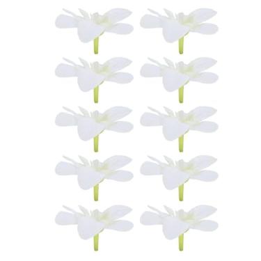 Imagem de Cabeças de flores de orquídea artificiais, 10 peças de pano de seda, flores falsas realistas para casamento, decoração de guirlanda de noiva, azul vermelho verde leite branco (Leite Branco)