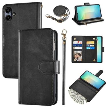 Imagem de Furiet Capa carteira para Samsung Galaxy A06 5G com alça de pulso e alça de ombro couro PU flip elegante 6+ porta-cartões suporte bolso dinheiro acessórios celular capa para celular para Ao6 A 06 4G