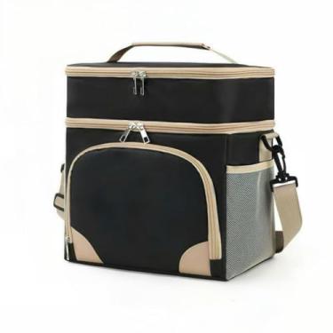 Imagem de Bolsa térmica dupla camada impermeável cooler marmita lancheira viagem piquenique grande capacidade 29x20x22cm(preto)