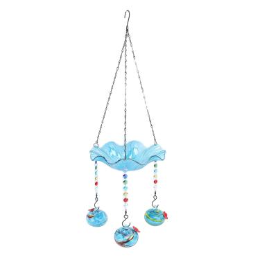 Imagem de LiebeWH Alimentador de Beija-flor, Fonte de Banho de Pássaros Suspensa de Vidro Com Painel Solar, Perfeito para Pássaros Pequenos na Decoração de Jardim Ao Ar Livre