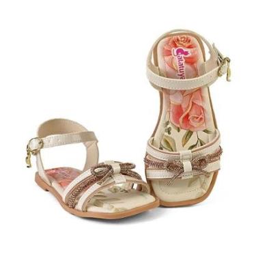Imagem de Sandália Esportiva Feminina Infantil Rasteirinha Brilho Laço Off White Mz Shoes-Feminino