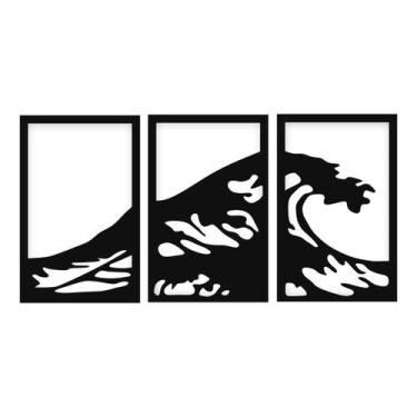 Imagem de Quadros alto relevo ondas agua 32x65cm em madeira - Decoraset