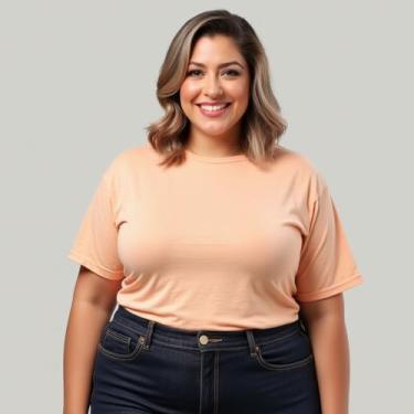 Imagem de Camiseta Feminina Plus Size 100% Algodão Gola Redonda Manga Oversized 