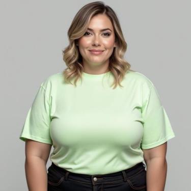 Imagem de Camiseta Feminina Plus Size 100% Algodão Gola Redonda Manga Oversized 