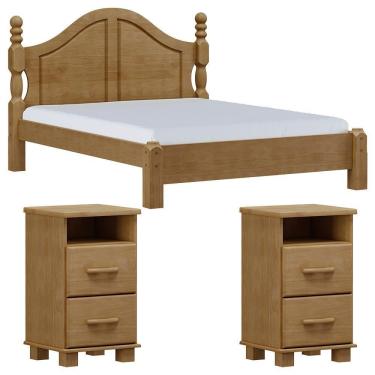 Imagem de Cama Queen Classica 02 Mesas De Cabeceira Madeira Maciça Milani Store Freijo