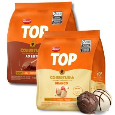 Imagem de Kit chocolate gotas branco + ao leite 400g top harald