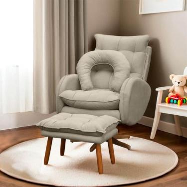 Imagem de Poltrona Amamentação Base Giratória Balanço e Puff Veludo - SOFA STORE