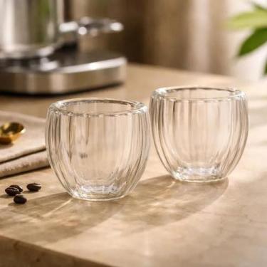 Imagem de Copo Café Borossilicato Dupla Parede 90ml Frisado - 2 Un - Lehavi